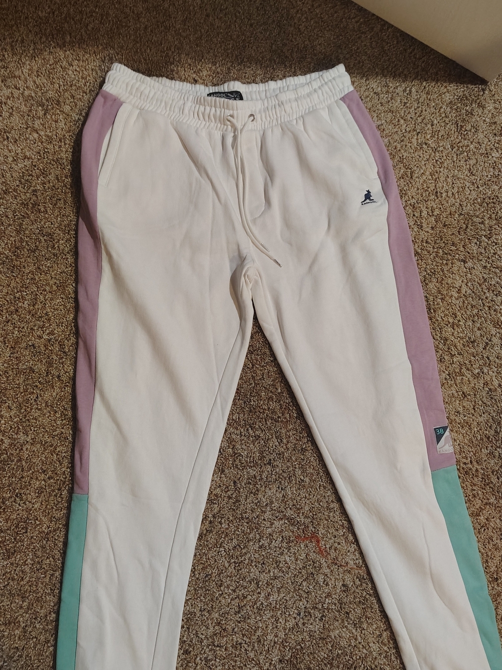 Kangol Cream Joggers with Lavender and Mint Panels